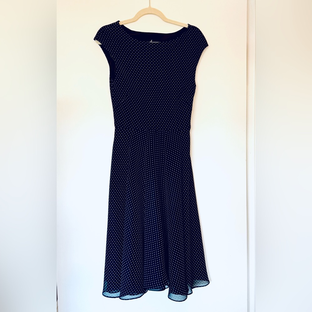 Positive Attitude Dark Blue and White Dotted Midi Dress